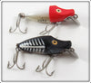 Heddon Red Head White & Black Shore Midget River Runt Lure Pair