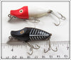 Heddon Red Head White & Black Shore Midget River Runt Pair