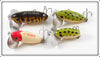 Arbogast Yellow Coachdog, Frog & Red Head Jitterbug Lot Of Four