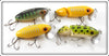 Arbogast Perch, Yellow & Frog Jitterbug Lot Of Four Lures