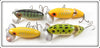 Arbogast Perch, Yellow & Frog Jitterbug Lot Of Four