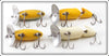 Arbogast Perch, Yellow & Frog Jitterbug Lot Of Four