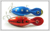 Heddon Red Chrome Bullfrog & Blue With White Spots Tadpolly Spook Pair In Boxes