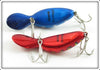 Heddon Red Chrome Bullfrog & Blue With White Spots Tadpolly Spook Pair In Boxes