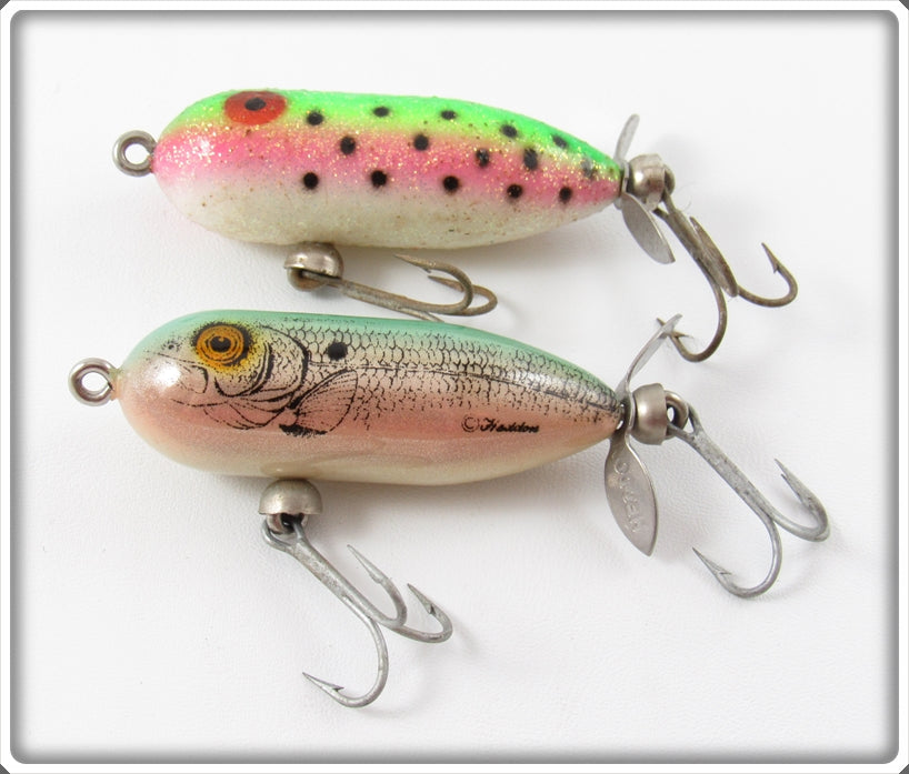 Vintage Heddon Rainbow Trout & G Finish Tiny Torpedo Pair For Sale