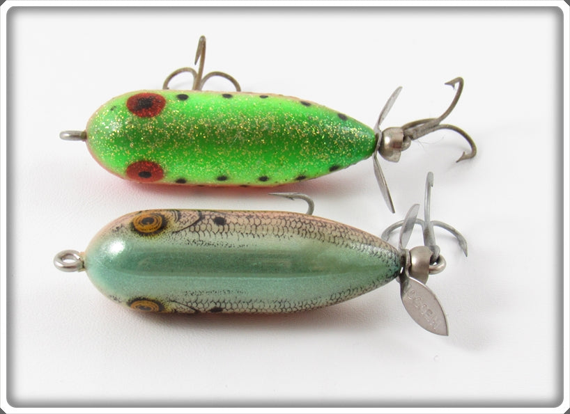 Vintage Heddon Rainbow Trout & G Finish Tiny Torpedo Pair For Sale