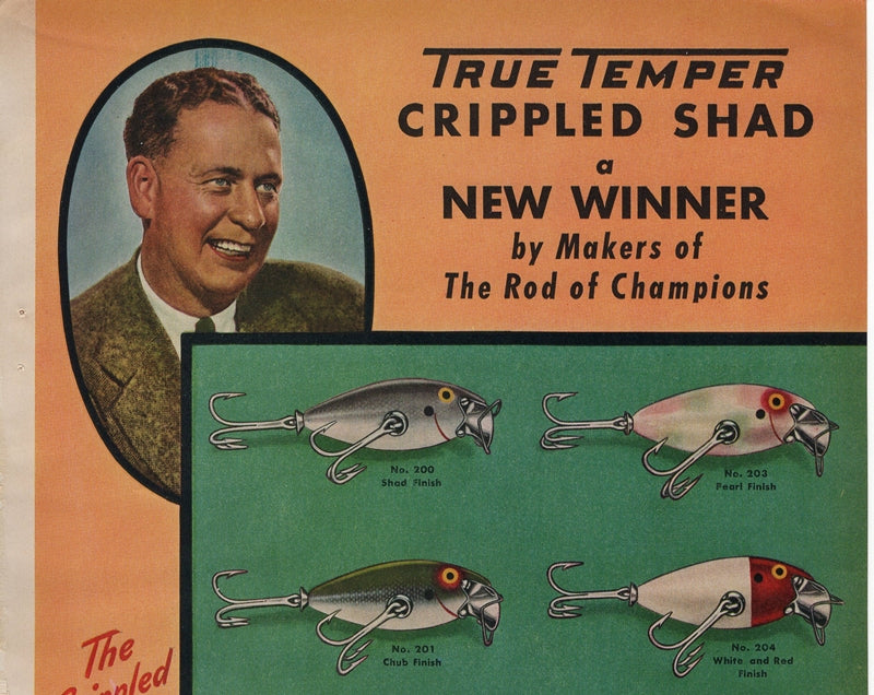 1942 True Temper Crippled Shad & Speed Shad Two Sided Ad For Sale
