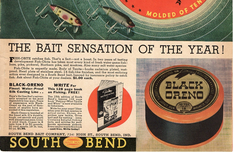 fish obite lure Vintage 1936 South Bend Fish Obite Lure Ad For Sale