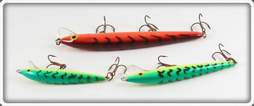 Rapala Fire Tiger & Orange Tiger Minnow Lot Of Three Lures For