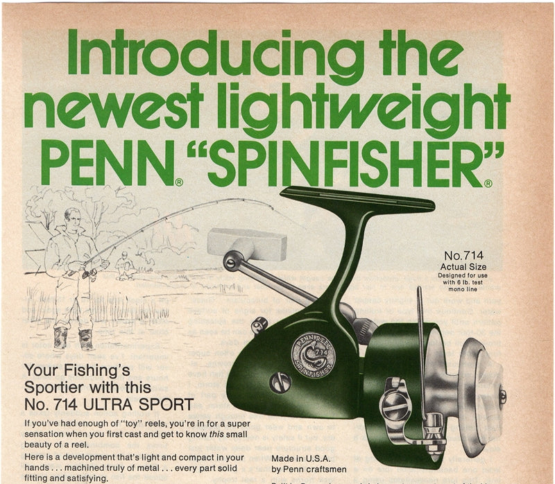 Vintage 1976 Green Penn Spinfisher Reel Ad For Sale