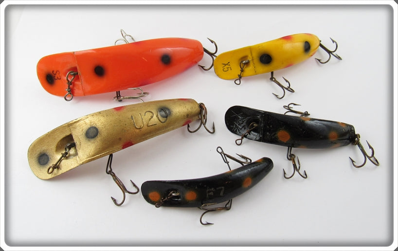antique u20 fishing lure Vintage Helin S3, X5, U20, X7, & F7 Flatfish Lure Lot Of Five For Sale