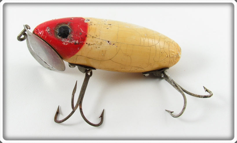 Vintage Fred Arbogast Red & White Wooden Jitterbug Lure For Sale