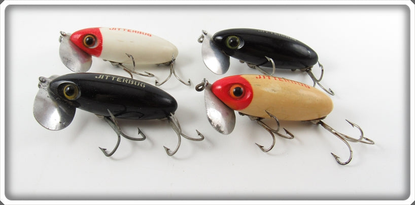 Arbogast White Red Head & Black Jitterbug Lot Of Four Lures For Sale
