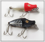 Heddon Red Head White & Black Shore Midget River Runt Lure Pair