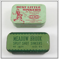 Vintage Horrocks Ibbotson & Meadow Brook Split Shot Tin Pair 