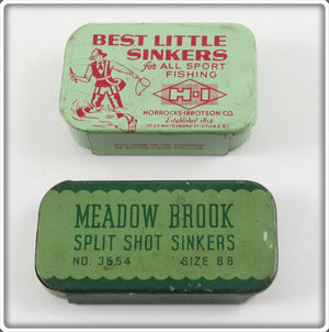 Vintage Horrocks Ibbotson & Meadow Brook Split Shot Tin Pair 