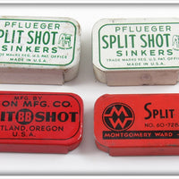 Olson, Montgomery Ward & Pflueger Split Shot Tin Lot Of Four