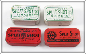 Olson, Montgomery Ward & Pflueger Split Shot Tin Lot Of Four