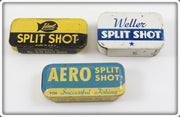 Vintage Ideal, Weller & Aero Split Shot Tin Lot Of Three 