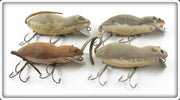 Vintage Heddon Grey & Brown Meadow Mouse Lot Of Four Lures