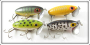 Arbogast Perch, Yellow, Frog & Coachdog Jitterbug Lot Of Four Lures