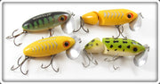 Arbogast Perch, Yellow & Frog Jitterbug Lot Of Four Lures