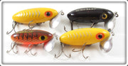 Arbogast Yellow, Black & Parrot Jitterbug Lot Of Four Lures