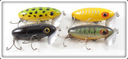 Arbogast Frog, Yellow, Black & Perch Jitterbug Lot Of Four Lures