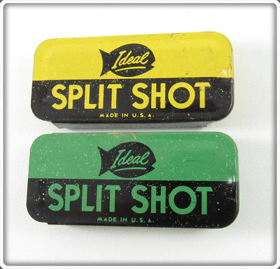 Vintage Ideal Yellow & Green Split Shot Tin Pair