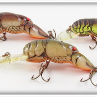 Vintage Rebel Brown & Chartreuse Crawfish Lot Of Three Lures