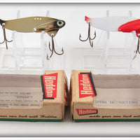 Vintage Heddon Gold Finish & Red Head Sonar Lure Pair In Boxes