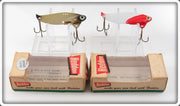 Vintage Heddon Gold Finish & Red Head Sonar Lure Pair In Boxes