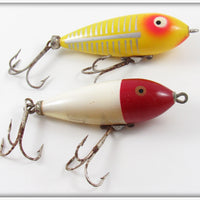 Vintage Heddon Yellow Shore & Red Head Baby Zara Lure Pair