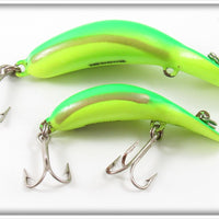 Vintage Heddon Yellow Green Fluorescent Clatter Tad Lure Pair