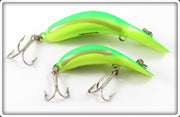 Vintage Heddon Yellow Green Fluorescent Clatter Tad Lure Pair