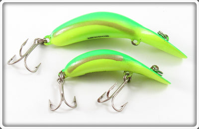 Vintage Heddon Yellow Green Fluorescent Clatter Tad Lure Pair