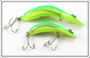 Vintage Heddon Yellow Green Fluorescent Clatter Tad Lure Pair