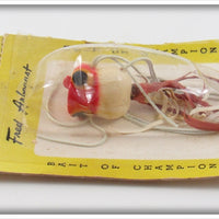 Vintage Fred Arbogast Red Head White Fly Rod Hula Popper Lure On Card