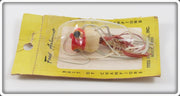 Vintage Fred Arbogast Red Head White Fly Rod Hula Popper Lure On Card