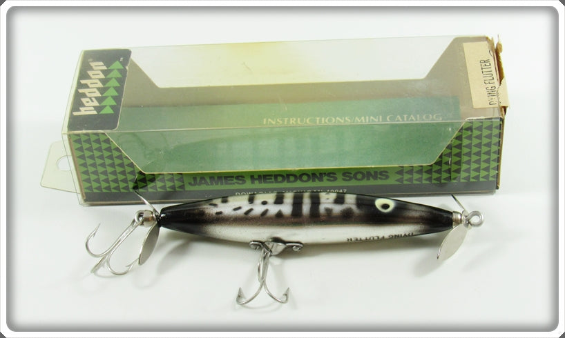 Vintage Heddon Black & Silver Dying Flutter Lure In Box