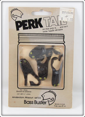 Vintage Bass Buster Black Perk Tail Frogs On Card