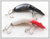 Vintage Heddon Black Shore & Red Head White Tadpolly Spook Lure Pair