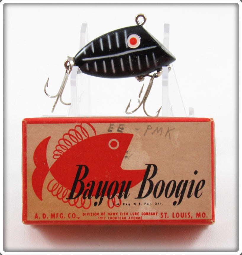bayoo boogie fishing lure A.D. Mfg Co. Black White Ribs Bayou Boogie Lure In Box For Sale