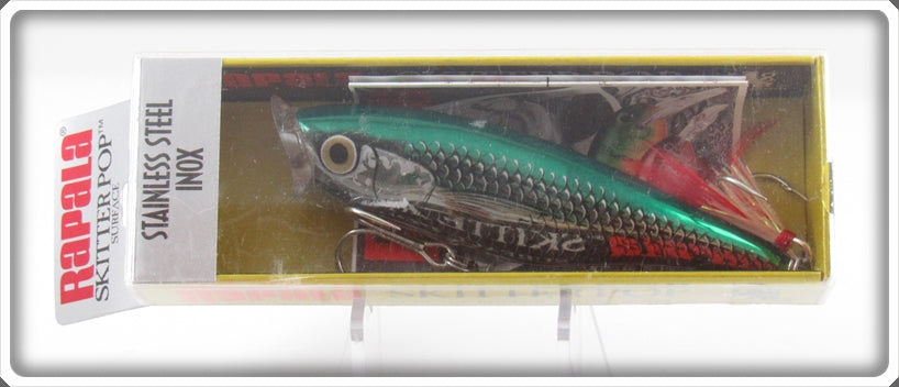 Rapala Stainless Steel Green Mullet Inox Skitter Pop SSP-9 Lure In Box