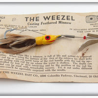 The Weezel Bait Co Yellow The Weezel Casting Feathered Minnow On Card