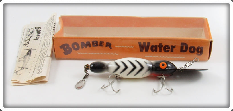 Vintage Bomber Black With White Ribs Water Dog Lure In Box 