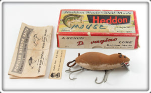 Vintage Heddon Brown Flocked Meadow Mouse Lure In Box