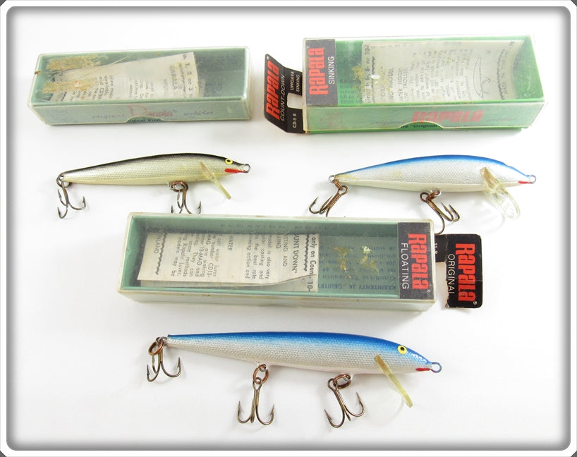 Rapala Countdown & Floating Minnow Lure Lot Of Three In Boxes