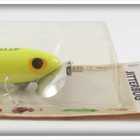 Vintage Fred Arbogast Chartreuse Jitterbug Lure On Card