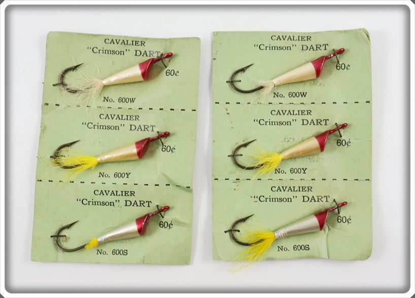 Cavalier Fishing Tackle Co Crimson Dart Lot Of Six Jigs On Cards